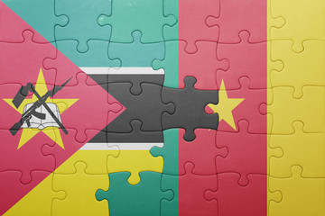 puzzle with the national flag of mozambique and cameroon