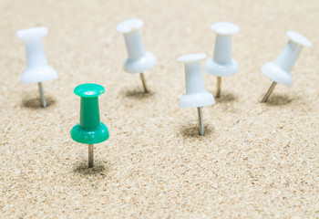 Closeup green pin on blurred background