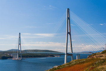 Suspension Russkiy Bridge in Vladivostok,  Russia