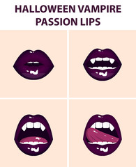 Halloween vampire 4 sexy open mouths, tongue, violet passion lips