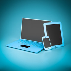 Laptop, tablet and smartphone