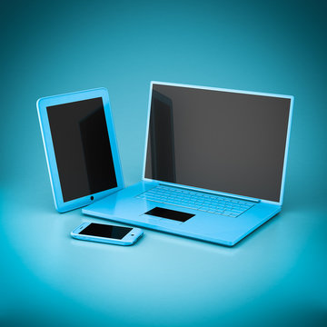 Laptop, tablet and smartphone