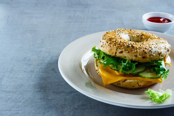 Cheese sandwich on bagel