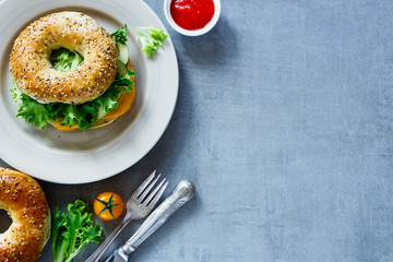 Cheese sandwich on bagel