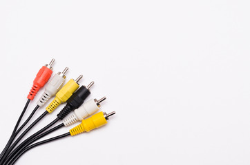 Several cables with RCA connectors for audio and video
