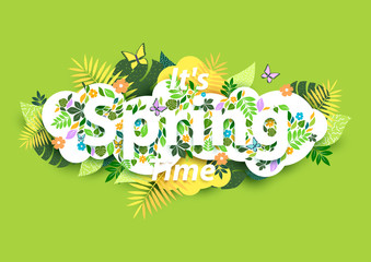 Fototapeta na wymiar Floral spring background with white text