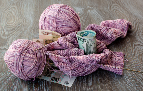 Skeins of yarn purple color