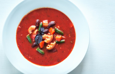 Portion of minestrone soup