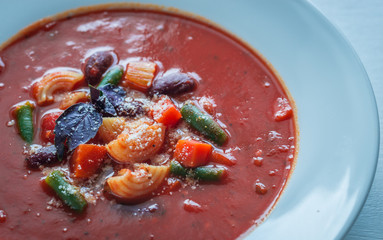 Portion of minestrone soup