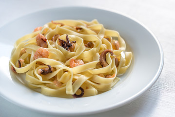 Tagliatelle pasta with seafood