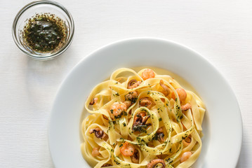 Tagliatelle pasta with seafood
