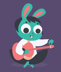 Cute Bunny Girl Tuning Acoustic Guitar