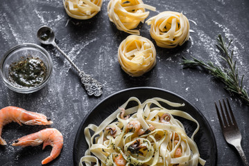 Tagliatelle pasta with seafood