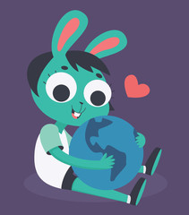 Bunny Girl Hugging the World