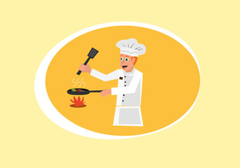 vector illustration of happy restaurant chef cooking in the kitchen