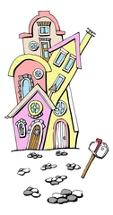 Fotobehang Cartoon huisjes op elkaar gebouwd © emieldelange