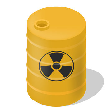 Vector barrel isometric. Isolated hazard toxic barrel. Yellow barrel isometric with sign toxic.