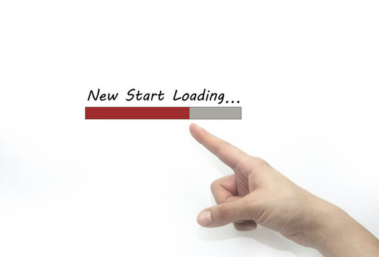 new start loading bar with hand, life style concept. isolated on white