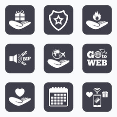 Helping hands icons. Protection and insurance.
