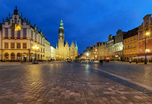 The market square in the evening time. Wroclaw