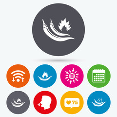 Hot chili pepper icons. Spicy food symbols.