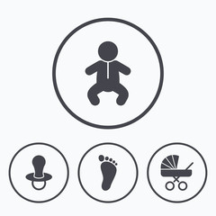 Baby infants icons. Buggy and dummy symbols.