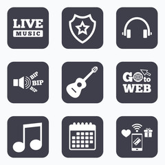 Musical elements icon. Music note and guitar.