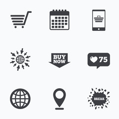 Online shopping icons. Smartphone, cart, buy.