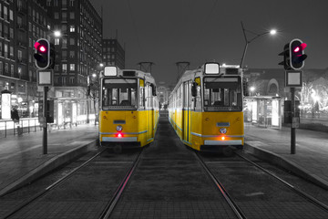 Obraz na płótnie Canvas Old Tram in the city center of Budapest,