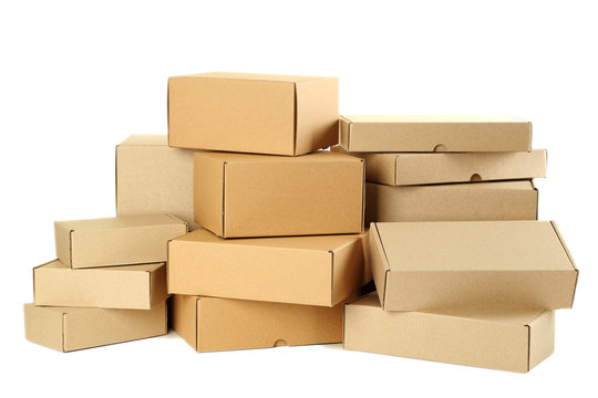 Empty cardboard boxes isolated on a white