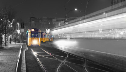 Fototapeta na wymiar Old Tram in the city center of Budapest,