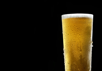 beer in a glass on a black background