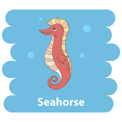 Cute cartoon seahorse vector illustration.Cartoon animal seahorse isolated on background.Sea seahorse,baby seahorse,sea animal.Vector seahorse marine animal.Seahorse vector illustration.