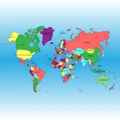 Deurstickers Политическая цветная карта мира с границами государств © angelmaxmixam