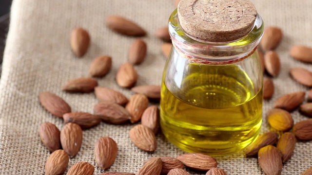 Rotating Almond oil in bottle