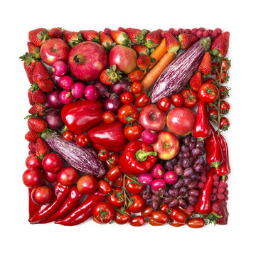 Square Of Red Fruits And Vegetables