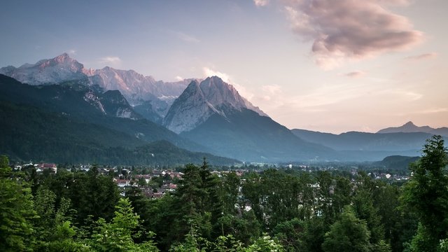 Day To Night Time-lapse in Garmisch-Partenkirchen Austria. Waxenstein mountain. 4k