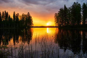 Sunset over a finnish lake