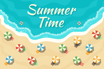 Summer Time. Vector Illustration of a Beach, Top View. Flat Design Style. 