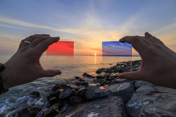 How to red and blue filter effects the image, reverse light image and very shallow depth of field
