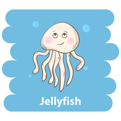 Jellyfish.Cute cartoon Jellyfish vector illustration.Cartoon animal Jellyfish isolated on background.Sea Jellyfish,sea animal.Vector Jellyfish marine animal.Jellyfish vector illustration.