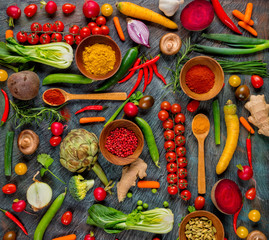 Collection of fresh vegetables on stone