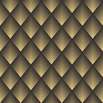 Seamless antique palette black and gold op art rhombic chevron blend pattern vector
