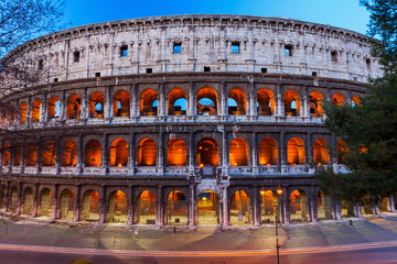 Colosseum at dusk in Rome, Italy