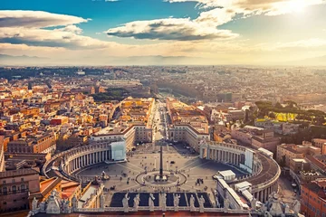 Poster Im Rahmen Petersplatz im Vatikan und Luftaufnahme von Rom © sborisov