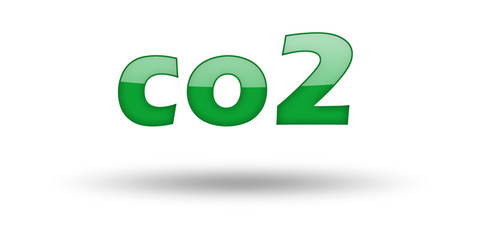 Word CO2 with green letters and shadow. 