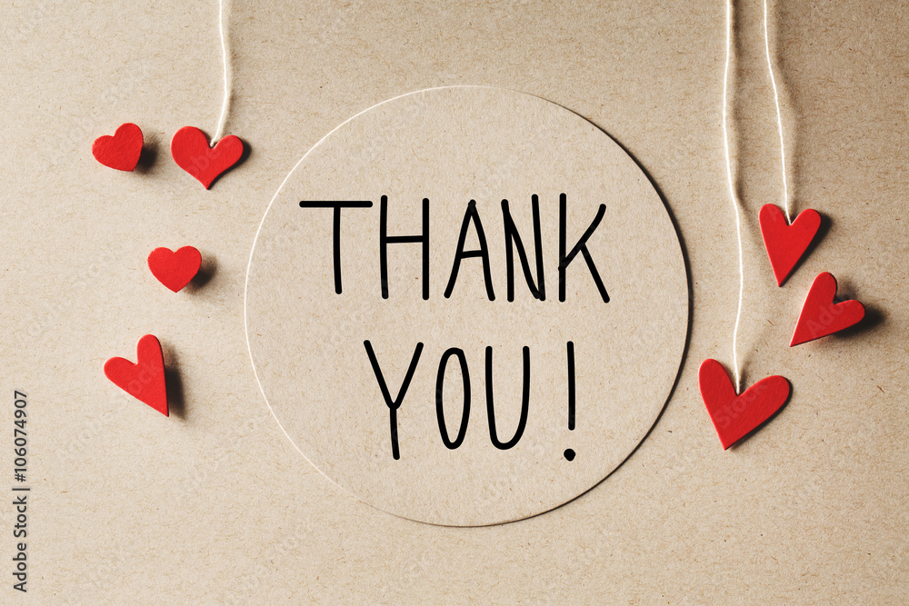 Wall mural thank you message with small hearts - Wall murals
