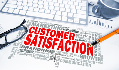 customer satisfaction word cloud on office scene