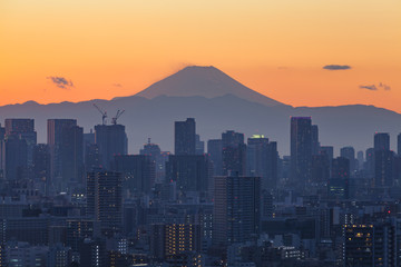Obraz premium Mount Fuji and Tokyo city view in sunset time