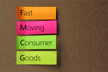 FMCG (Fast Moving Consumer Goods) acronym on colorful sticky notes